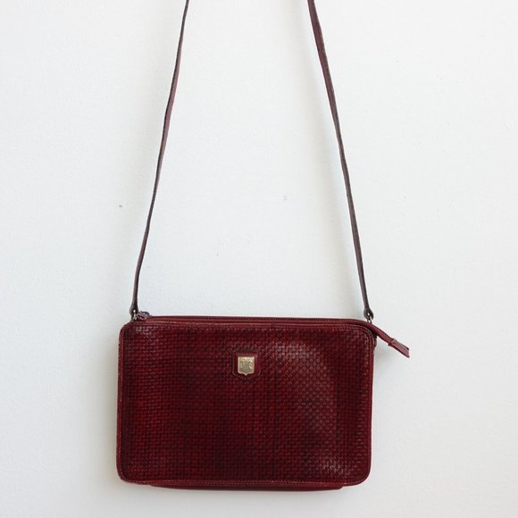 Vintage Celine Bag Leather Crossbody Shoulder Sling Purse Burgundy Weave RARE - Picture 7 of 16